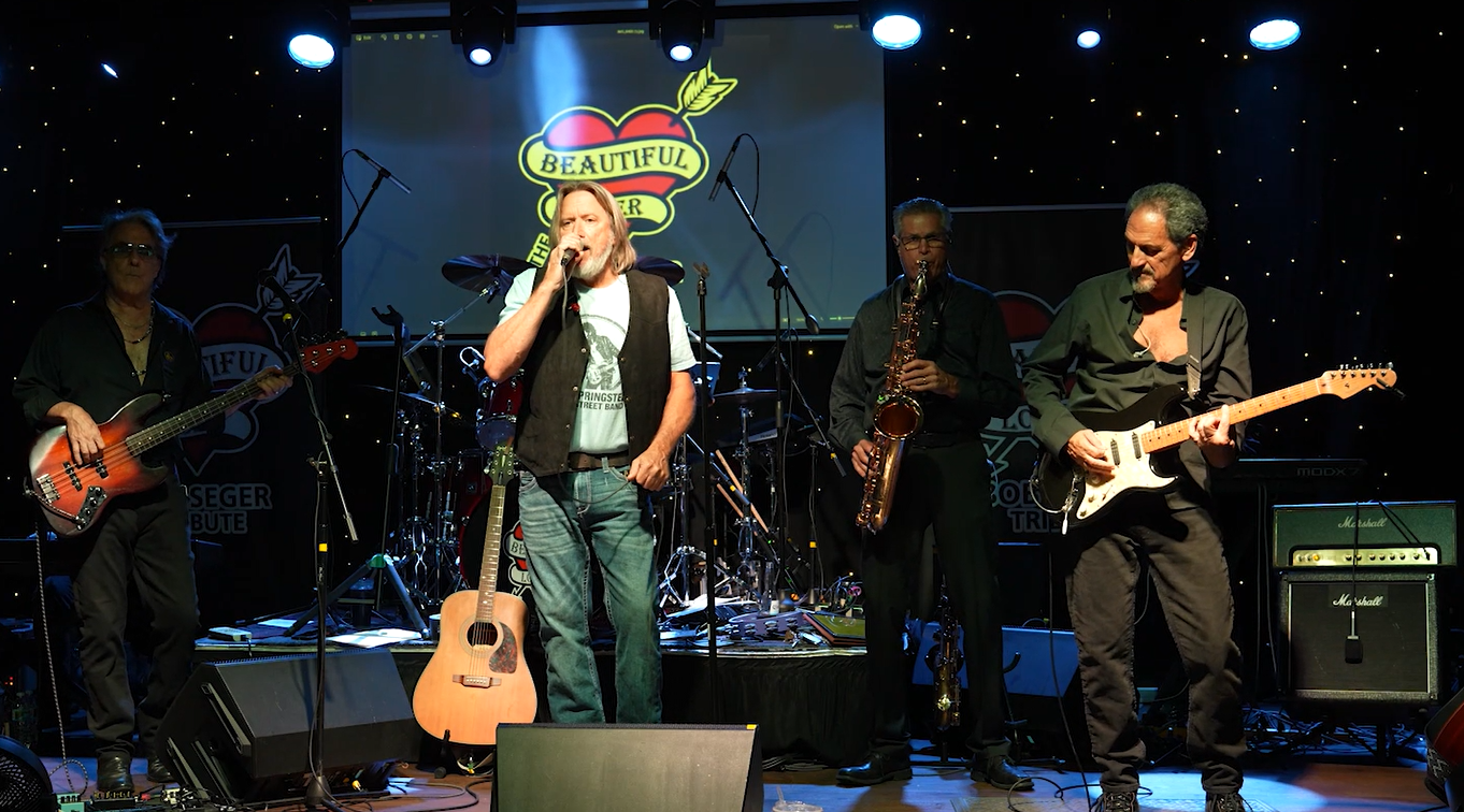 Bassist and guitarist performing together on stage